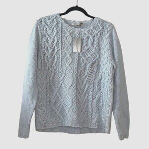 Carolyn Taylor Essentials Baby Blue Cable Knit Sweater M/L 100% Cotton Hand Knit